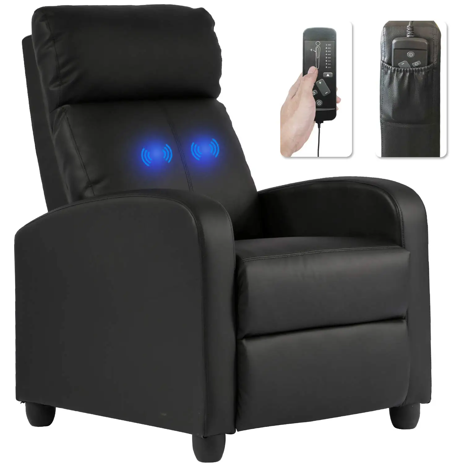 |   Fauteuil inclinable |   Fonction de massage à 2 points avec soutien lombaire, dossier inclinable