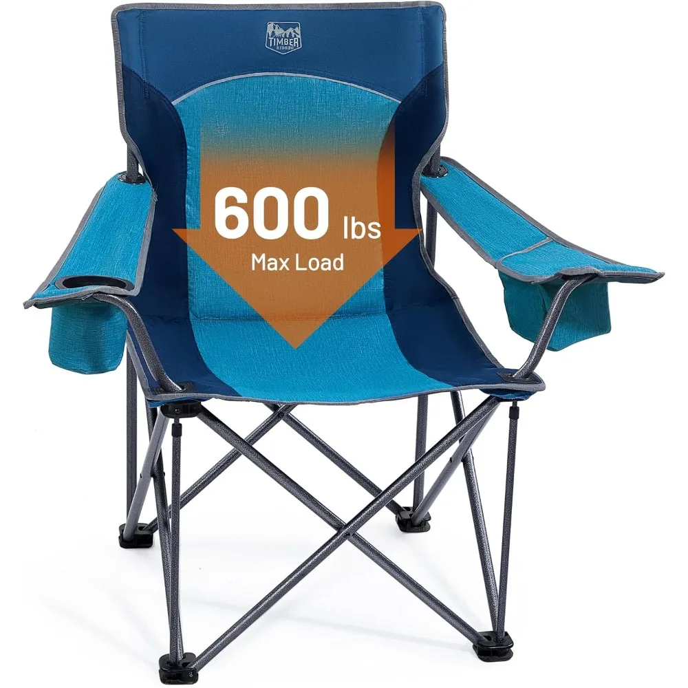 TIMBER RIDGE Oversized Folding Camping Chair for Adults, Support 600 LBS Heavy Duty with Cup Holder Side Pocket for Camp, Lawn