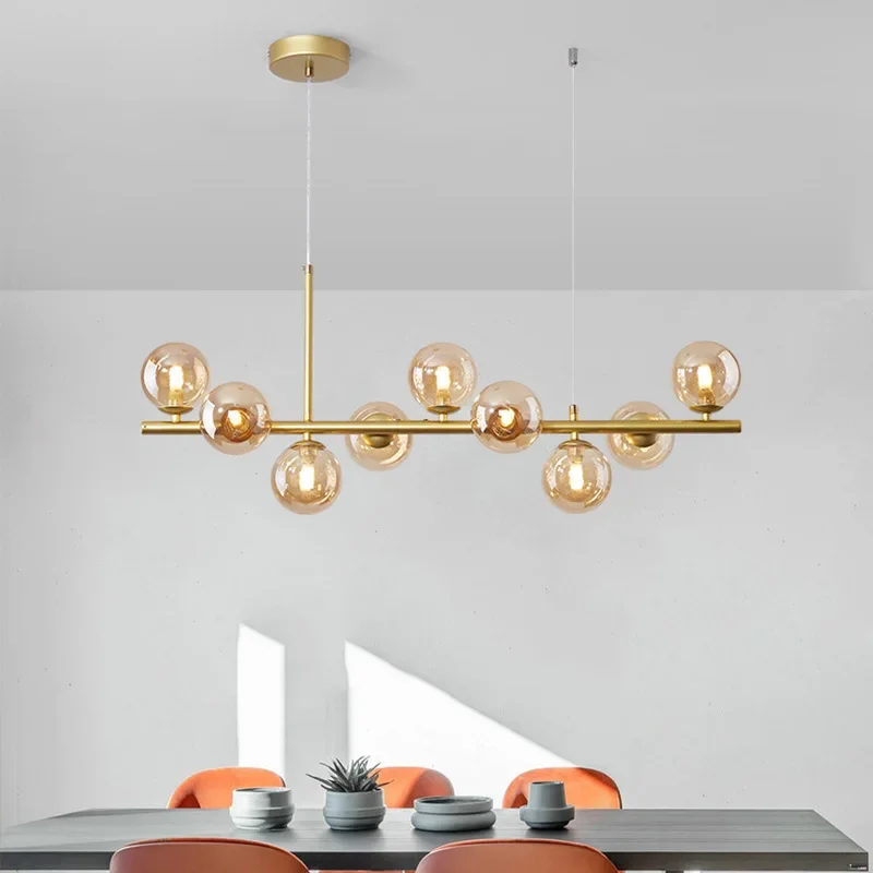 

Island Light Glass Magic Bean Chandelier Nordic Style Designer Restaurant Chandelier Long Creative Bar Table Lamp