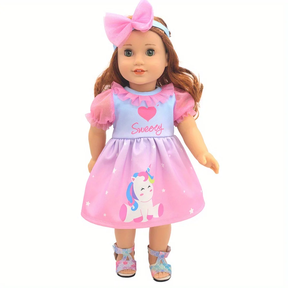 

1 set of 18-inch (45.7 cm) pink and blue gradient unicorn dress for American dolls (does not include doll or shoes)