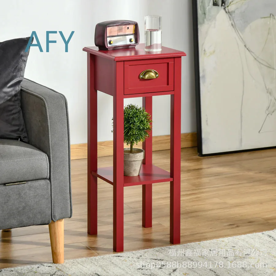 2 Layer Bedside Table with Drawers and Bottom Shelf Narrow Side Table for Living Room Bedroom Small Space Home Office Storage