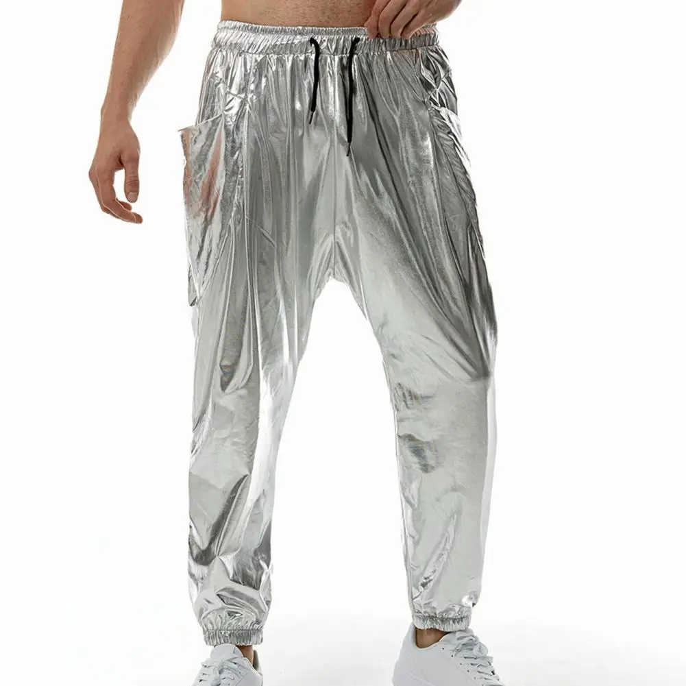 Gold Silver Metallic Shiny Sweatpants Male Party Nightclub Rock Hip Hop Pants Fashion Fit Straight Leg Trousers