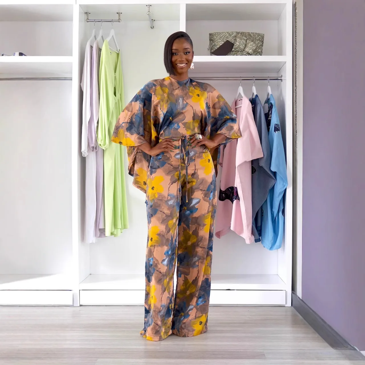 

Women Oversized Print Blouse Pants Sets Bat Sleeve Pullover Top + High Waist Wide-leg Pant Suit Female Two Piece Set Outfits