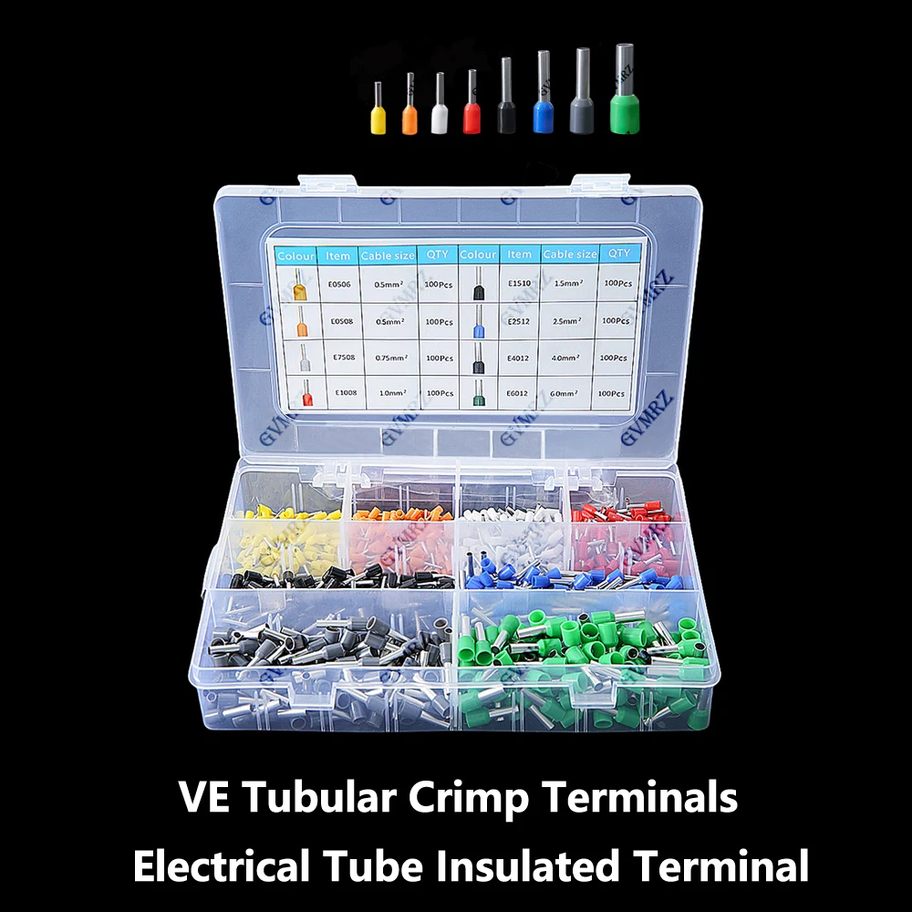 800PCS Electrical Tube Insulated Terminal Wire Cable Connector KIT Ferrules Terminal Connectors VE Tubular Crimp Terminals
