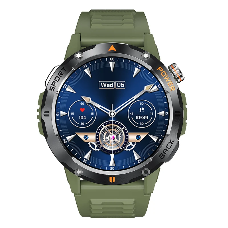 YK06 1.53インチHDスクリーンLEDライトコンパス40日間バッテリーBT通話HR SpO2モニター睡眠追跡マルチスポーツモードIP68スマートウォッチ
