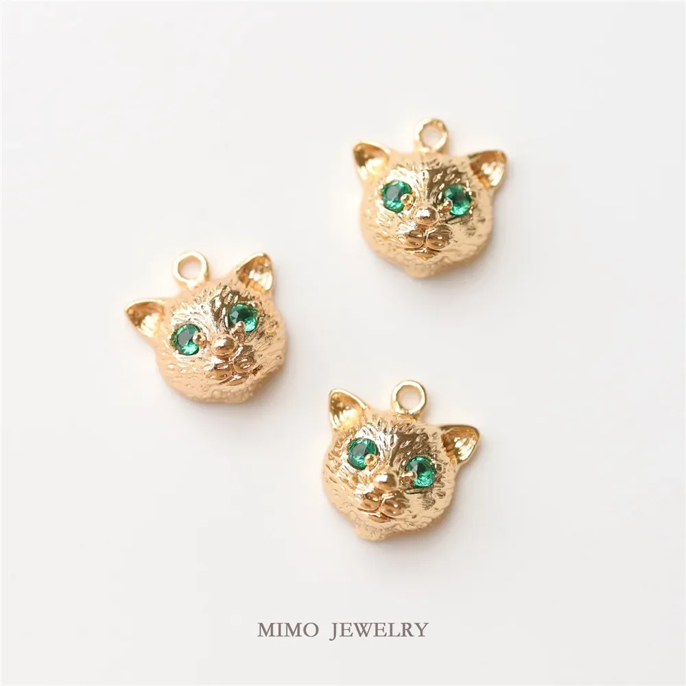 Copper plated gold micro-inlaid zircon high-grade three-dimensional cat head pendant DIY accessories