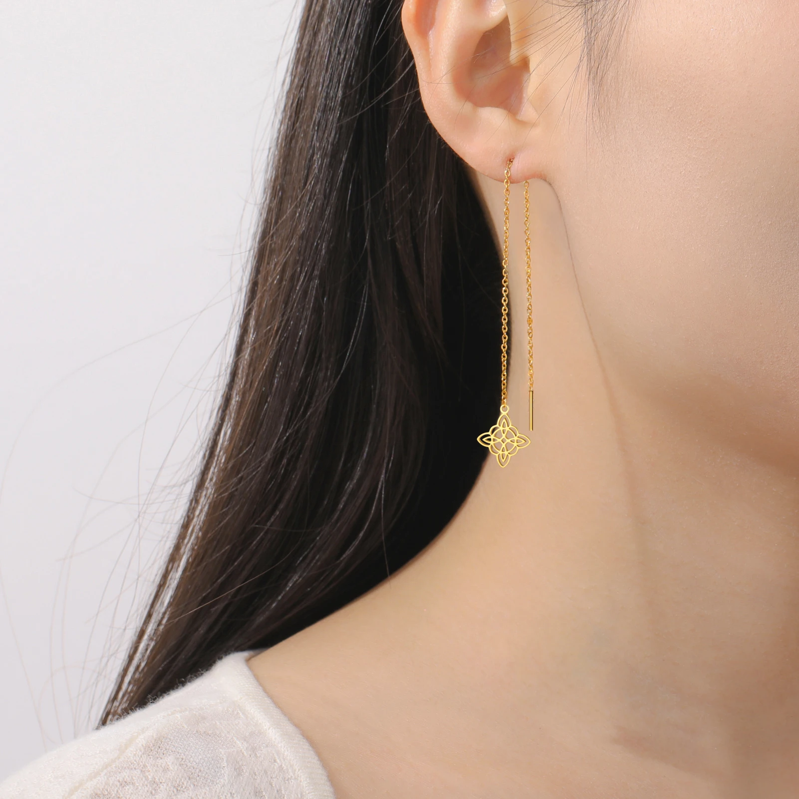 Doppelschichtige Hexenknoten-Anhänger, Edelstahl-Ohrringe, Damenmode, Retro-Talisman-Ohrringe, Jahrestagsgeschenk, Schmuck, Geschenk