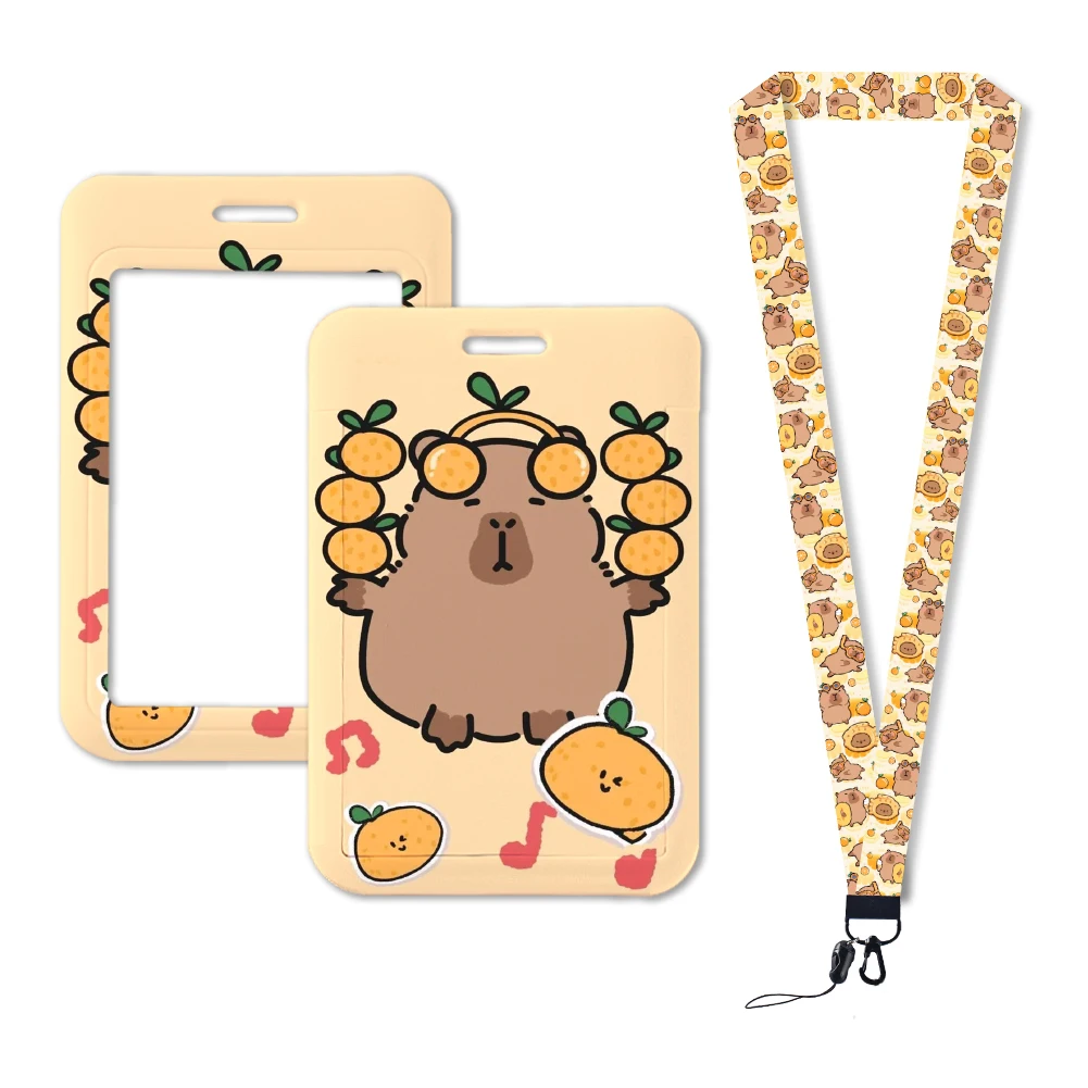 Lanyards Cute Capybara Card Neck Strap Lanyards ID Badge Holder Keychain Key Holder Hang Rope Keyrings Accessories Gifts