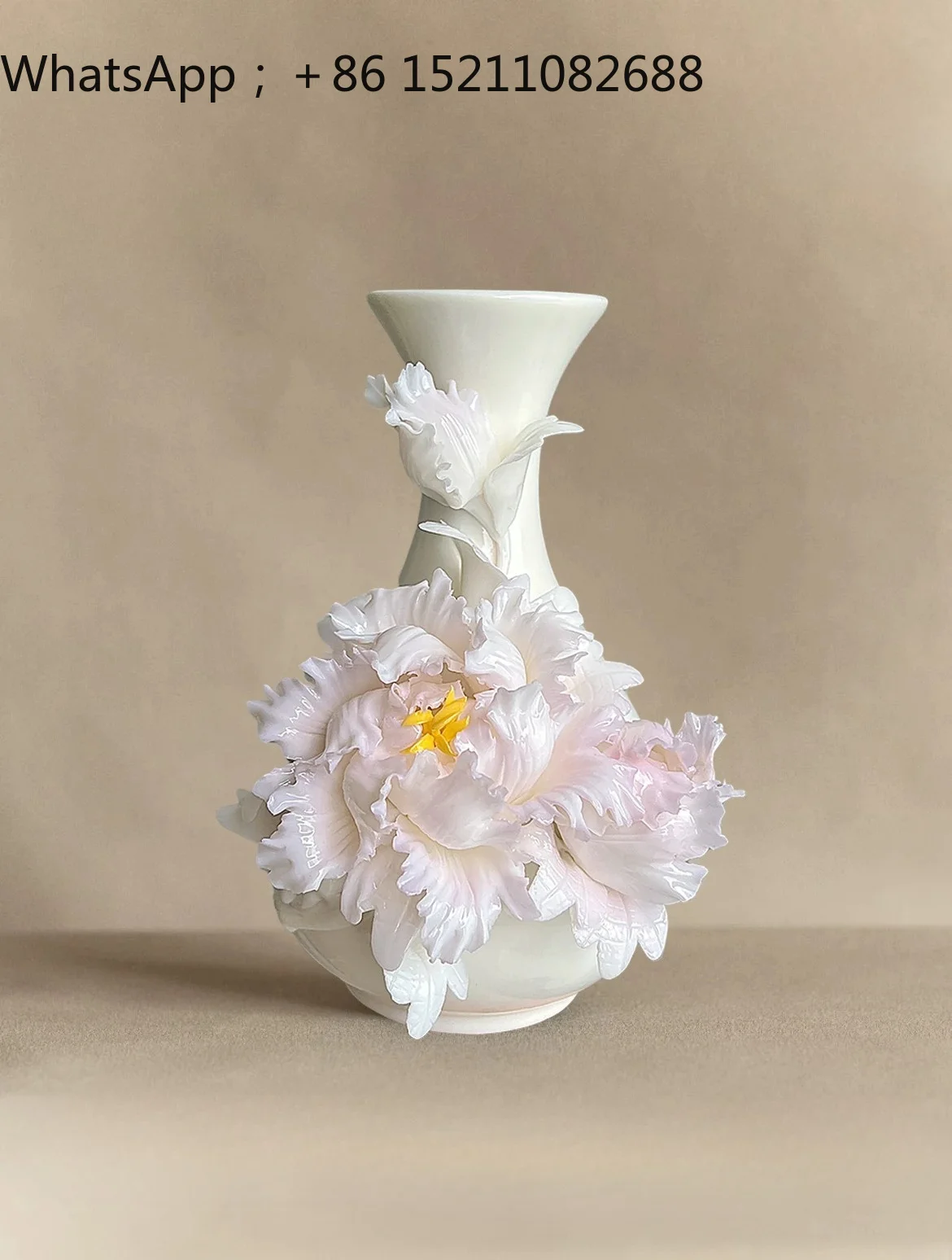 LLY handmade ceramic peony vase new Chinese living room flower arrangement ornament housewarming Mid-Autumn Festival gift