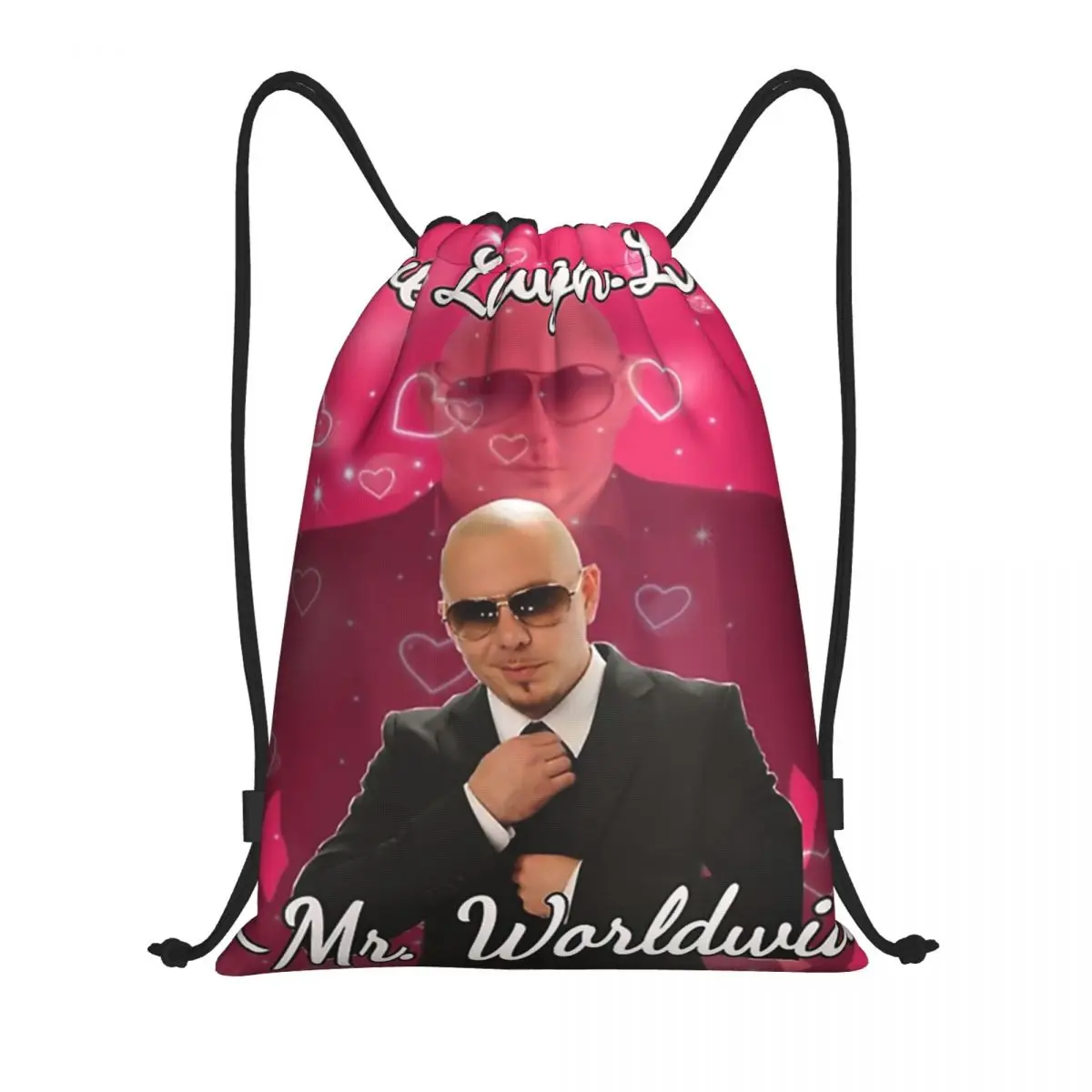 Mr. World Rapper Pitbull Says Drawstring Bags Women Men Foldable Gym Sackpack To Live Laugh Love Shopping Storage Backpacks