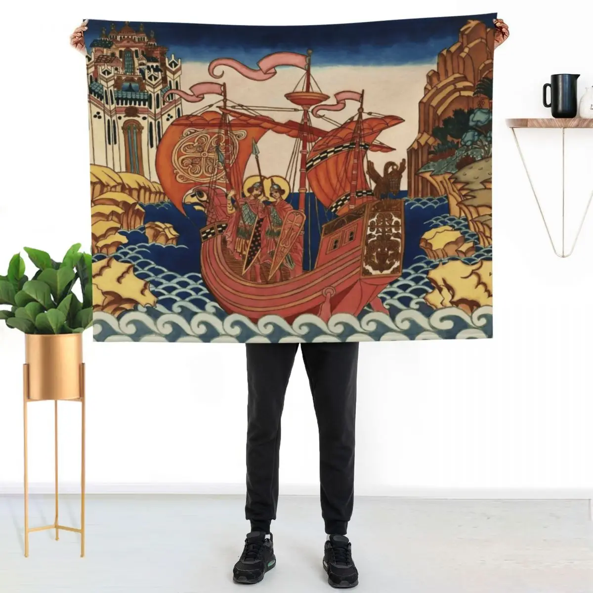 Saints on the Ship by Ivan Bilibin Throw Blanket Blankets For Bed Tourist Decoratives Beach funny gift Blankets