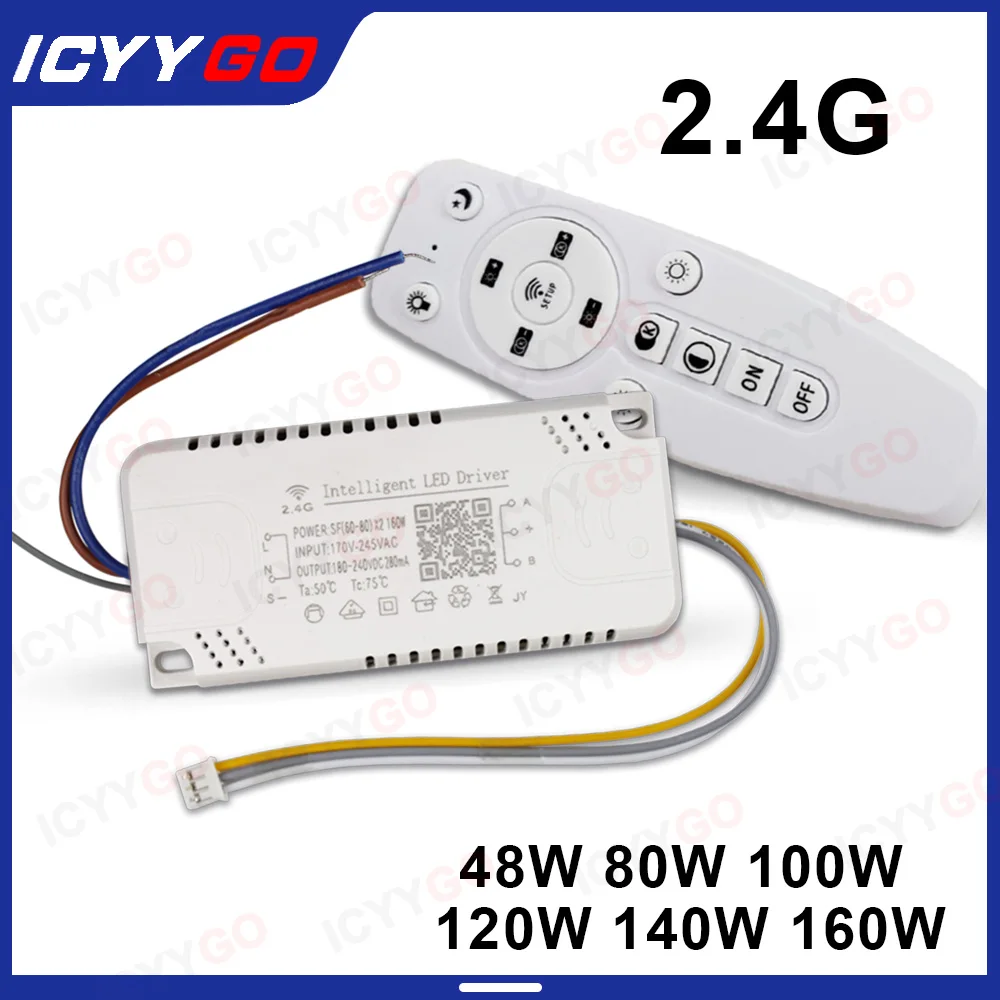 2.4G LED Driver 48W 80W 100W 120W 160W APP+Remote Control Remote Control Power Dimming Color Changing LED Transformer Driver