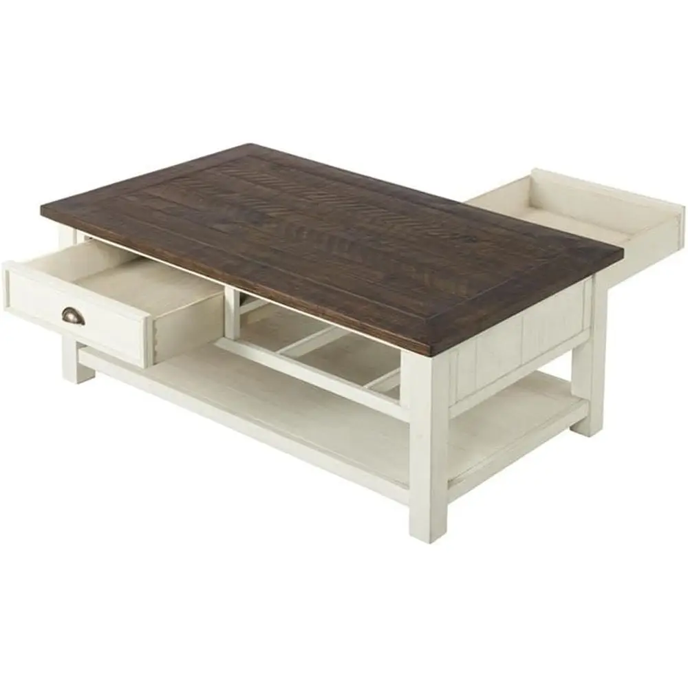 Cremeweißer Couchtisch mit brauner Platte