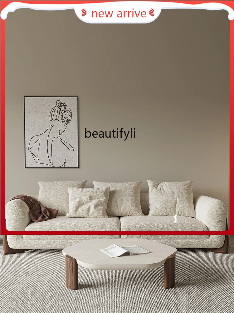 

S132 Japanese sofa Nordic simple fabric log cream white lamb wool sofa