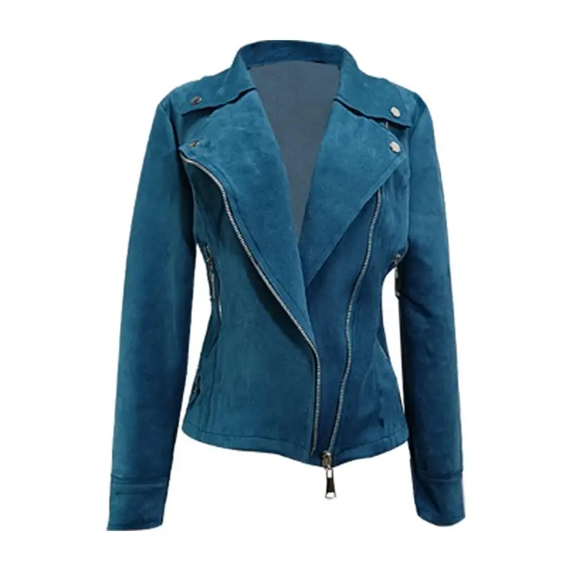 スリムフィット レディース 春秋 スエード レザー ジャケット ジッパー カーディガン バイク用 スポーツコート ストリート スタイル ロングスリーブ