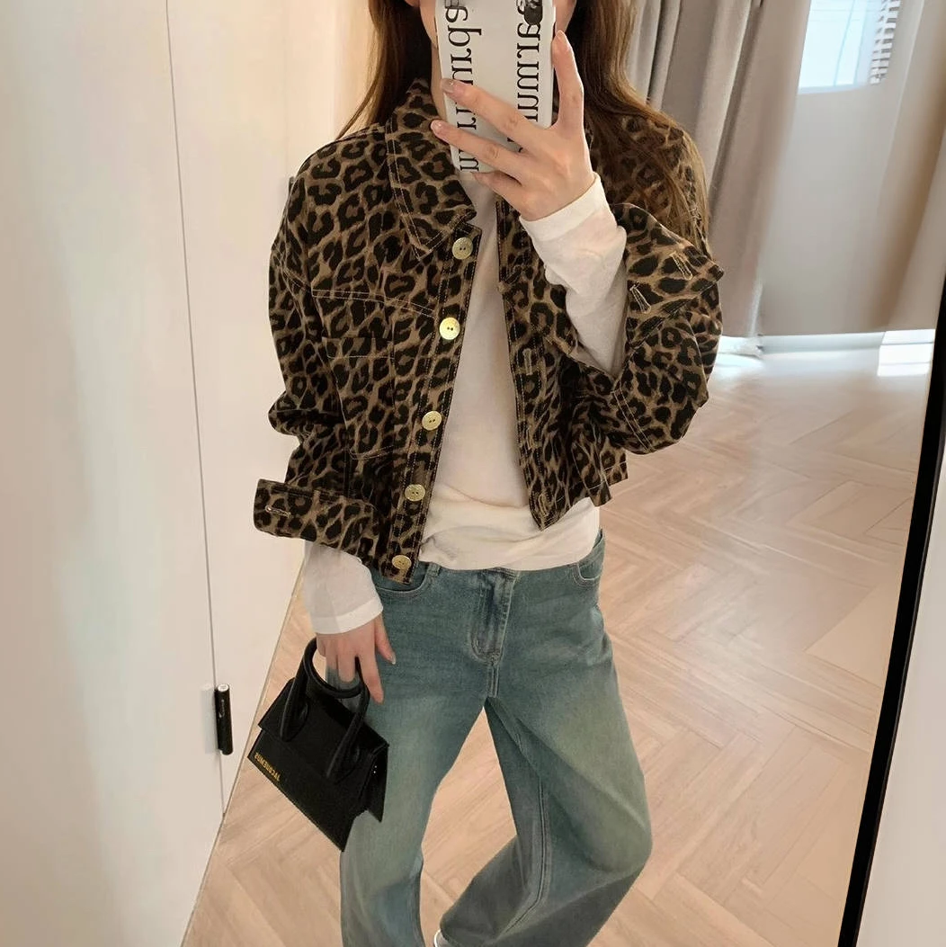 

Limited Edition Coat Leopard Print Short Jacket Collar Vintage Hong Kong Style Women's Premium Fashion Outerwear