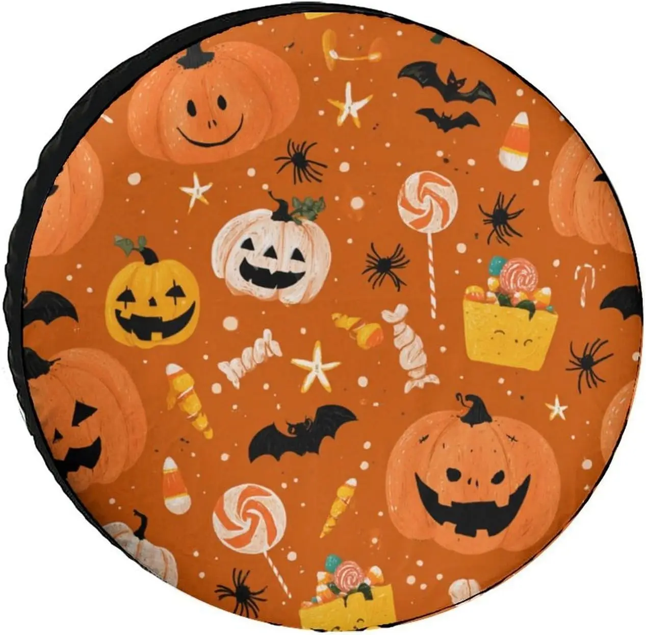 Spare Tire Cover 15inch Halloween-Themed Design Wheel Tire Covers for Travel Trailers Protectors Weatherproof Dust-Proof Happy
