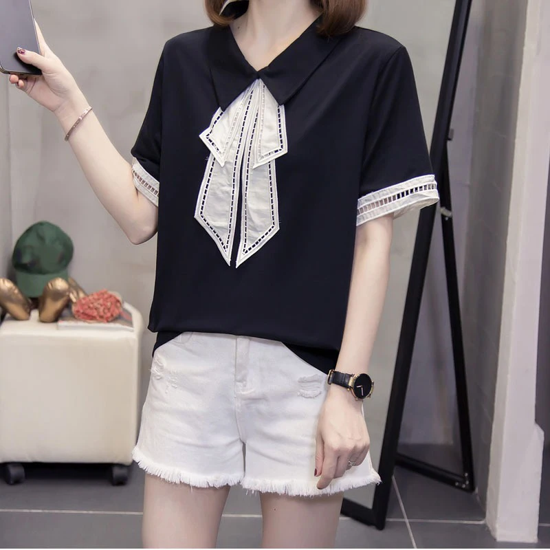 

plus Size Women's Loose Slimming T-Shirt Summer New Style Short Sleeve Belly Cover Fashionable Anti-Aging Trendy Neck