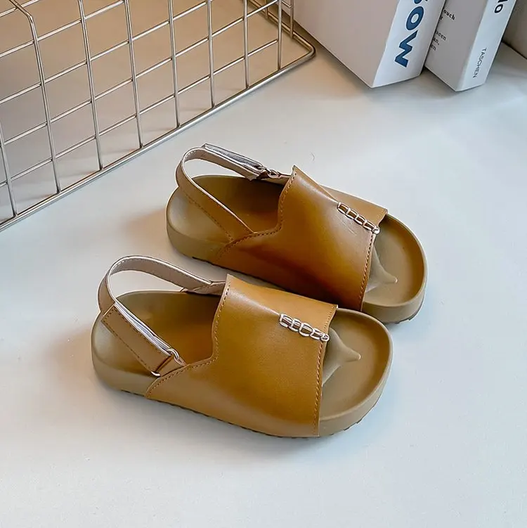 Sandals for Boys Fashion Summer Shoes 1-3-6 Years Girls Open Toe Matte Pu Leather Shoes Sandals Children Slippers