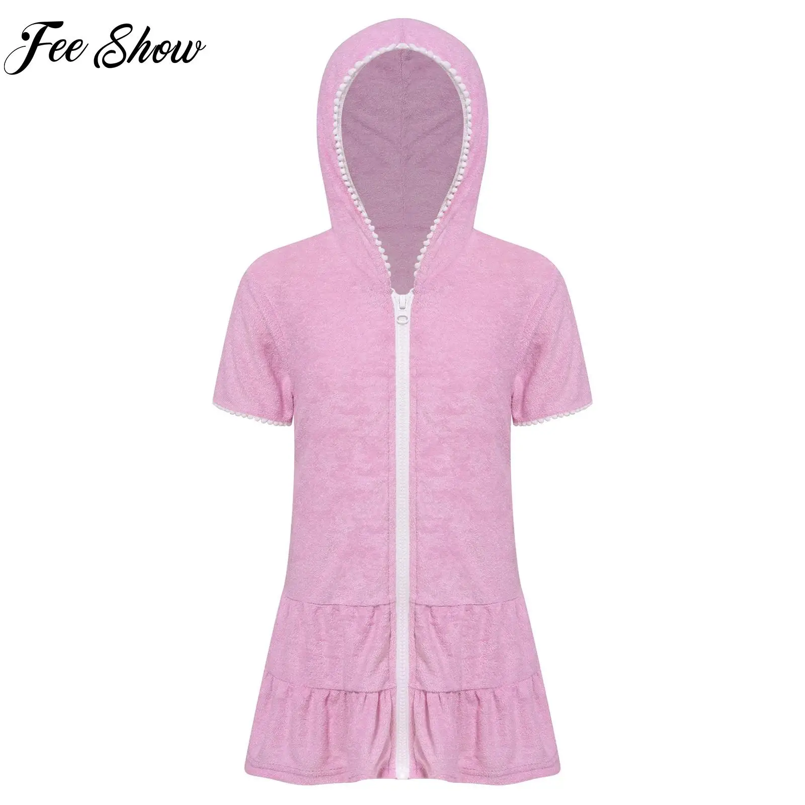

Kids Girls Beach Swimsuits Hooded Zipper Long Sleeve Cover-Ups Holiday Bathing Suit Robe Dress Rash Guards Swimwear
