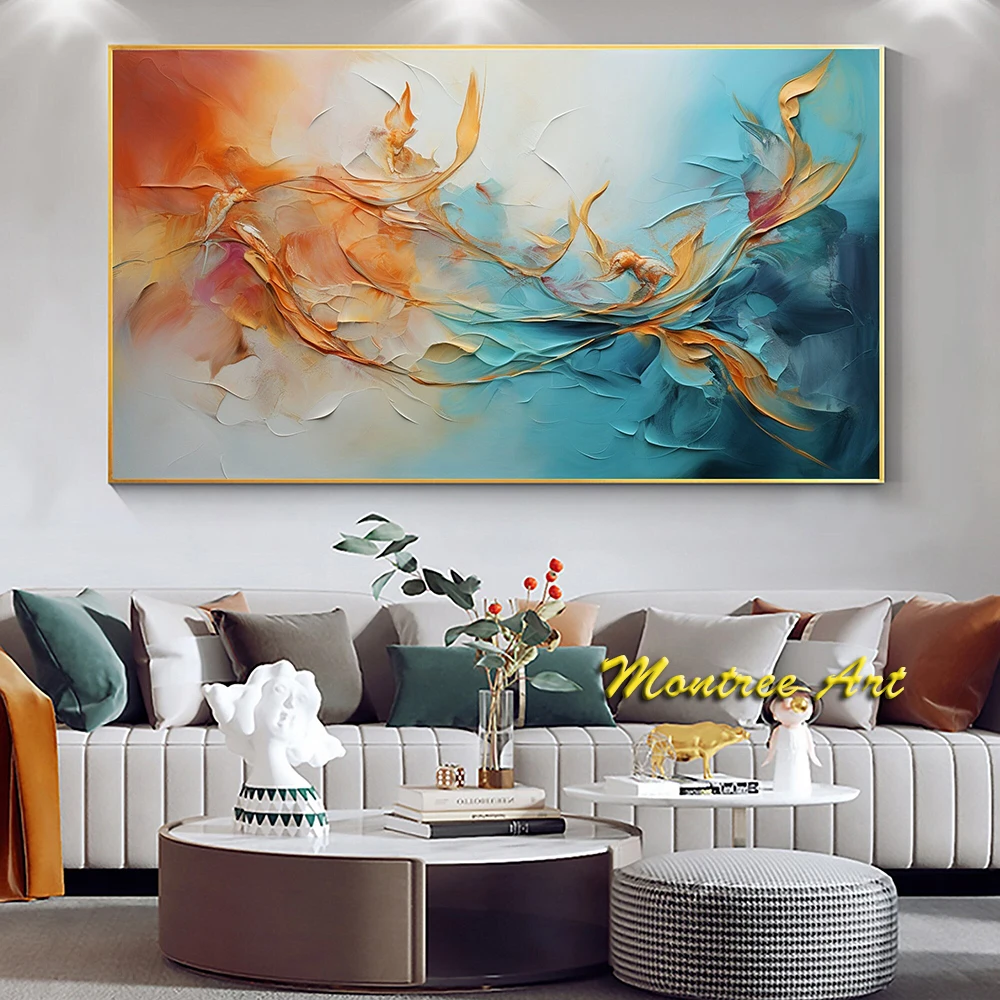 Hand Painted Oil Painting Original Framed Colorful Oil Painting Canvas Abstract Flowers Painting Living room Wall Art Home Decor