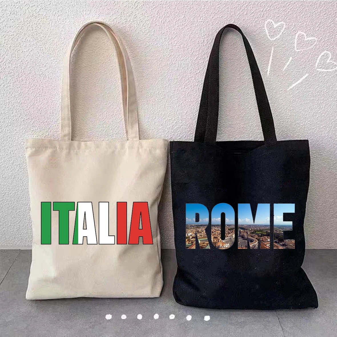 Venice Viking Bari Brescia Capri Finland Florence Genoa Milan Kemi Messina Italy Letter Print Landscape Canvas Tote Bags Handbag