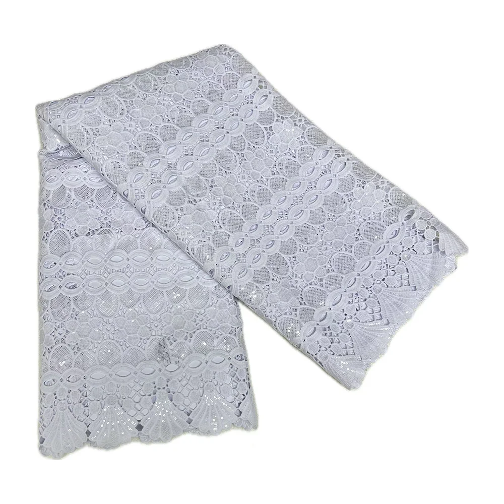 Женская элегантная белая ткань, кружевная ткань, французское сухое кружево, 5 ярдов, молочный шелковый кружевной материал для шитья свадебного вечернего платья