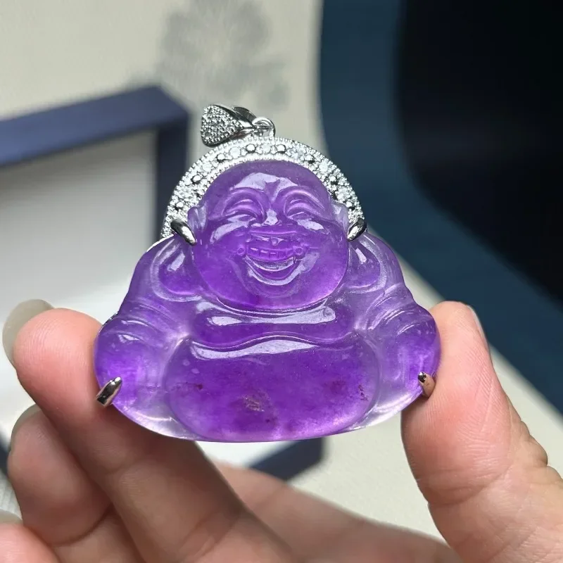 

Natural High Ice Quartzite Jade Purple Buddha Gong Pendant Necklace Pendant