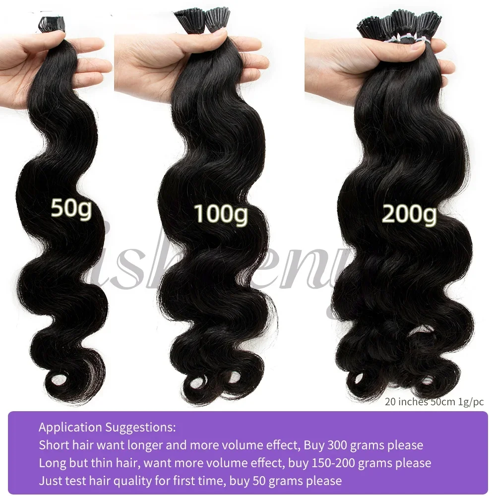 Body Wave I Tip Microlink Human Hair Extensions For Black Women Natural Wavy Italian Keratin Capsule Micro Ring Hair Extensions