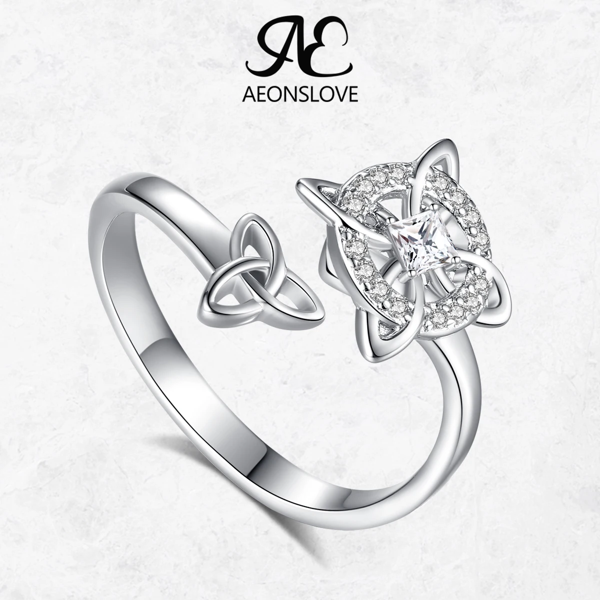 AEONSLOVE 925 Sterling Silver Witch Knot Adjustable Ring CZ Celtic Knot Open Ring Wicca Pagan Jewelry Mothers Day Gift for Women