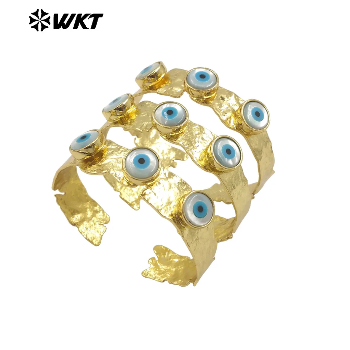 MPB108  2024 New Trendy Design Demon Eye Mosaic Shell And Gold Electroplated Adjustable Bangle Fashion Personalized Accessories