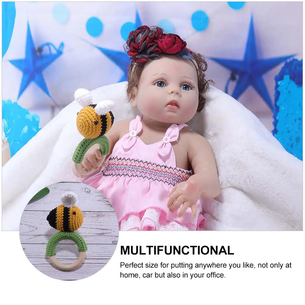 1 Stuks Bee Vormige Hand Rammelaar Baby Gebreide Molaire Baby Rustgevende Speelbal Zacht Veilig Grijpen Vroege Onderwijs Ontspanning Partner