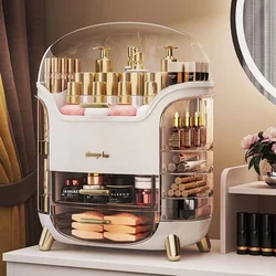 Caja de almacenamiento de cosméticos de gran capacidad, organizador de almohadillas de algodón de maquillaje de escritorio de lujo, organizador de joyas a prueba de polvo para cosméticos
