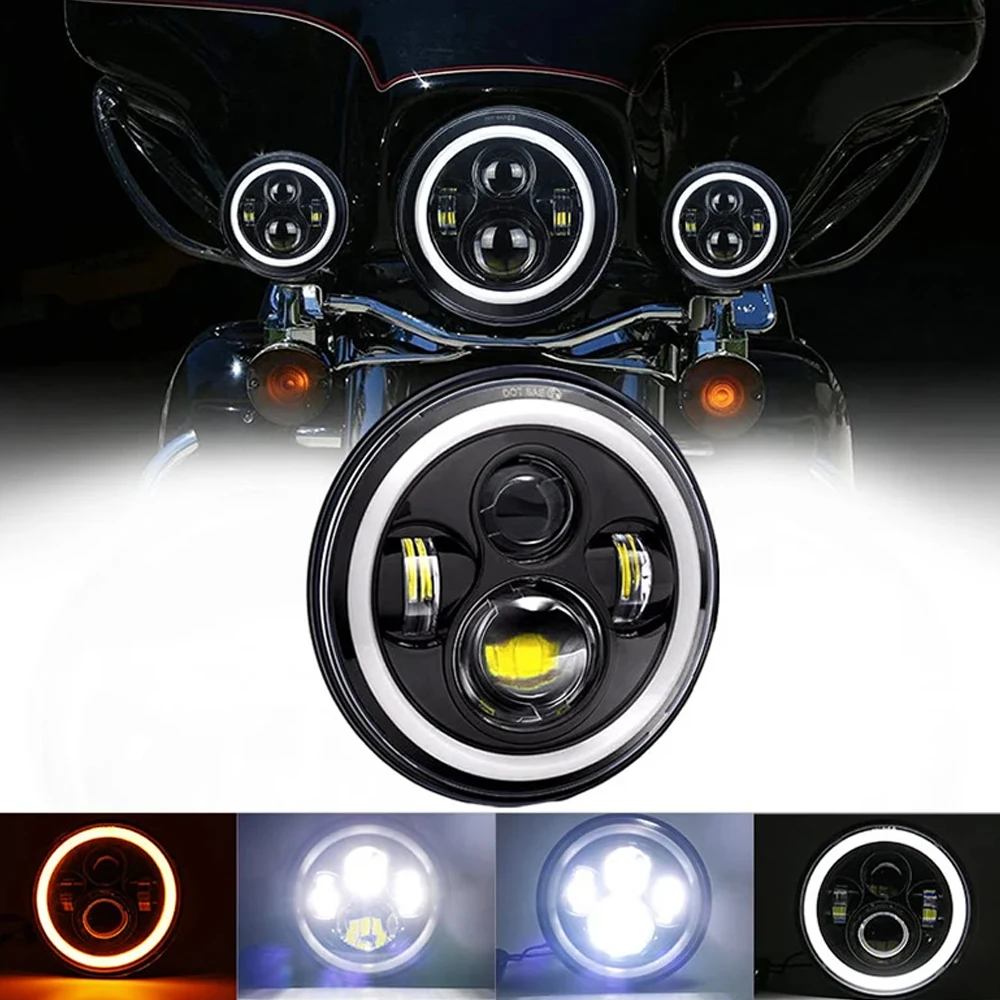 Car 7 Inch Led Headlight Hi/Low H4 Halo Angle Eyes DRL For Jeep JK TJ OffRoad Defender Hummer 4x4 Suzuki Samurai Headlamp