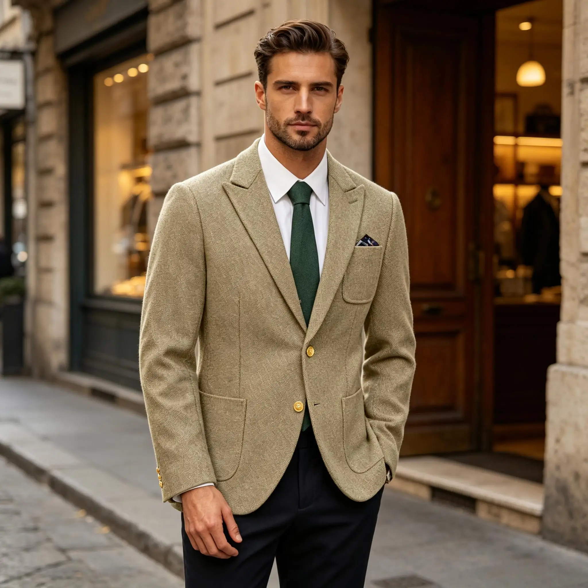 Men Tweed Blazer Notched Lapel Gold Buttons Slim Fit Jacket Vintage Business Casual Gentleman Outerwear