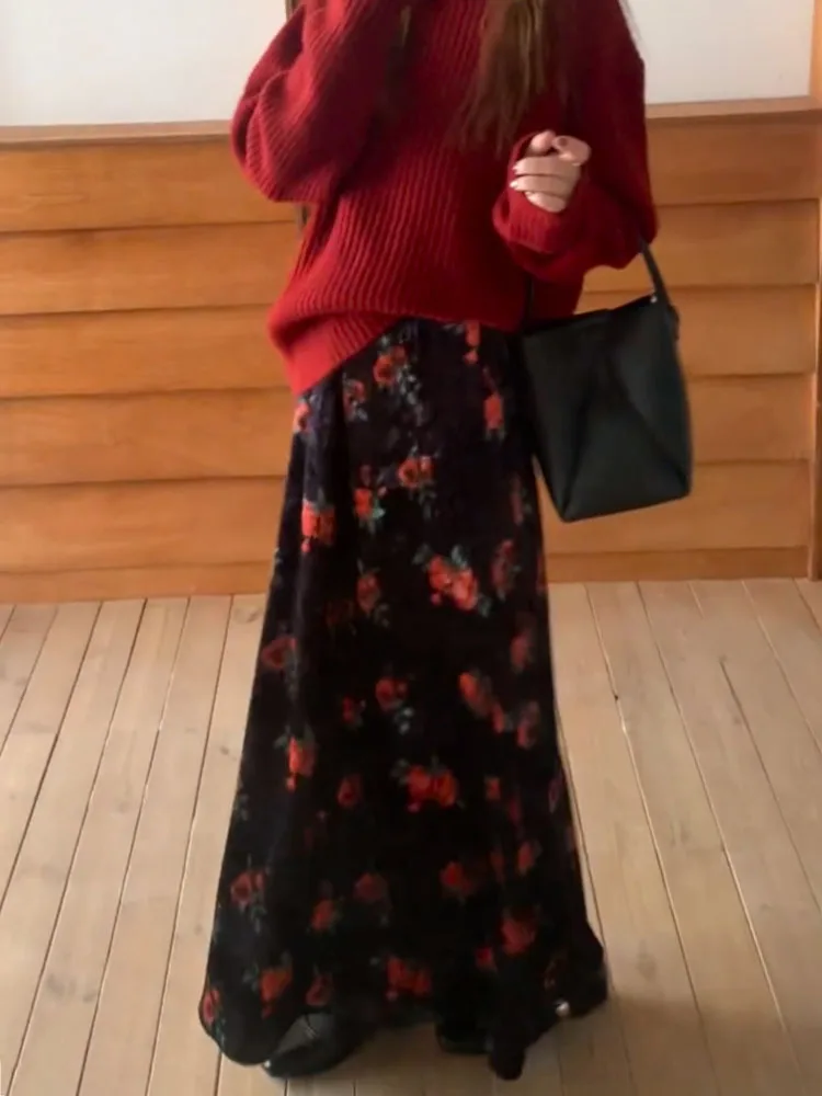 

Романтичная винтажная бархатная юбка миди с драпировкой, осенне-зимняя новинка для полных женщин, для повседневной носки