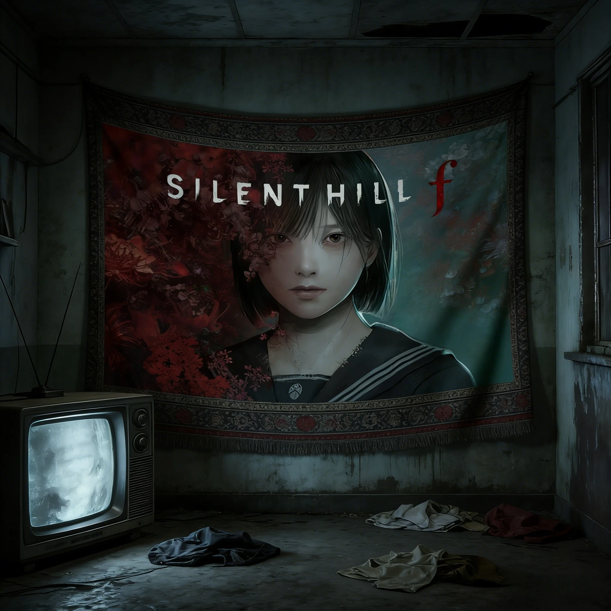 Silent Hill 3 Heroine Tapestry, Heather Mason Character Portrait for Survival Horror Fan Collection Decor