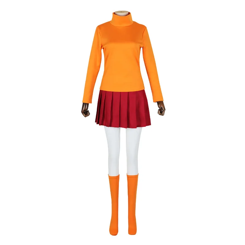 Anime Velma Cosplay Costume Movie Character Scoloby-Dool Orange Uniform Halloween Cos Suit for Women Girls Party Cartoon Wig