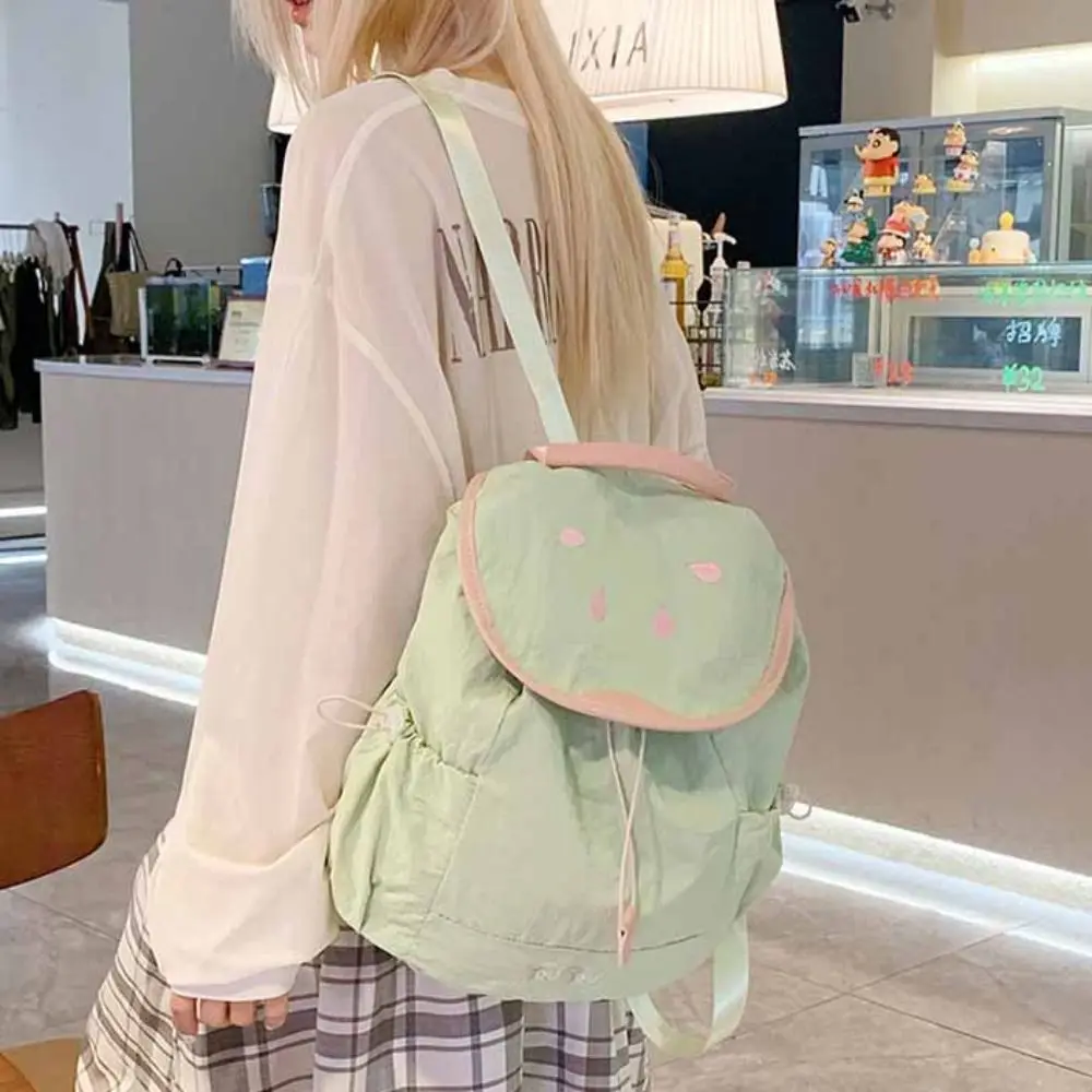 

Dopamine Color Strawberry Drawstring Backpack Travel Korean Style Fruit Nylon Backpack Commute Large Capacity