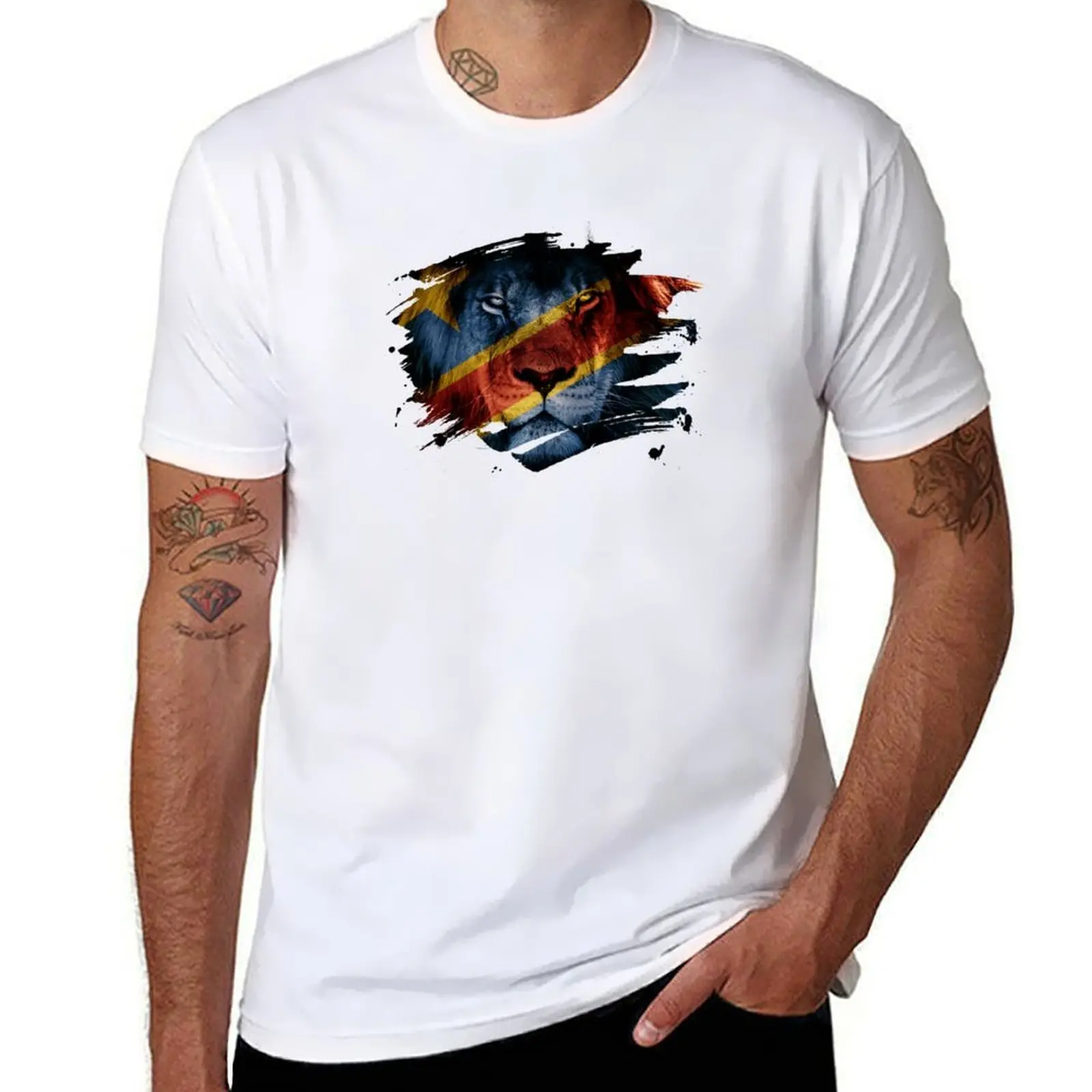 

DR Congo Flag & African Lion Picture Congolese Pride T Shirt T-Shirt t shirts for man pack cotton man t shirt summer T-Shirt