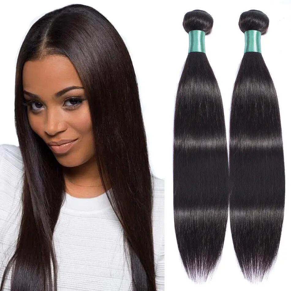 Extensiones de cabello humano mechones rectos cabello humano extensiones de cabello virgen brasileño sin procesar para mujeres negras Color Natural