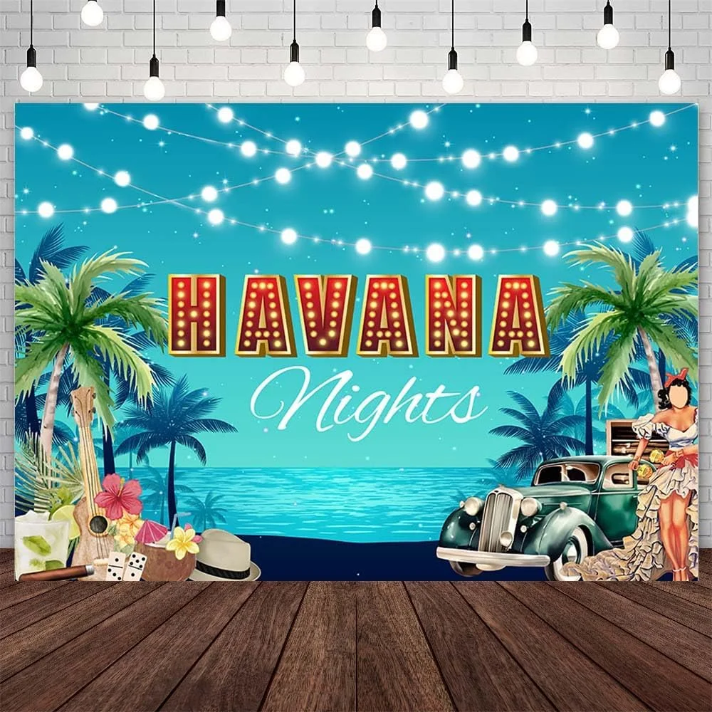 

Havana Nights Summer Tropical Palm Leaves Hawaii Aloha Luau birthday party photo background photography backdrop banner studio