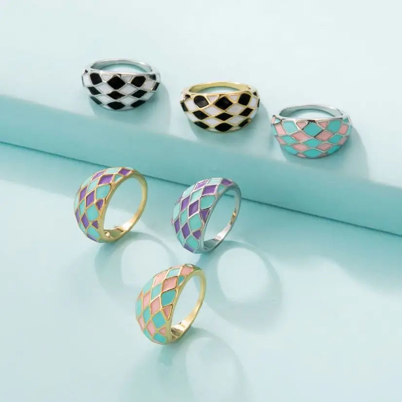 Retro New Fashion Multicolor Oil Dripping Ring Trend Two-Tone Ladies Enamel Ring Birthday Gift Alloy Jewelry Accessories