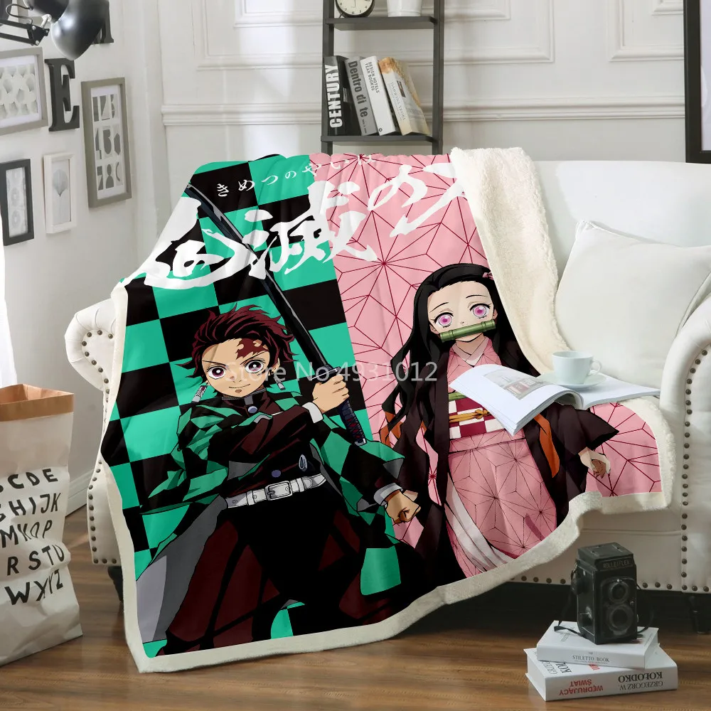 Devil's Blade Anime Kamado Tanjirou Kamado Nezuko Soft Fleece Blanket 3D Print Home Textile Blanket Travel Kids Adults Gift