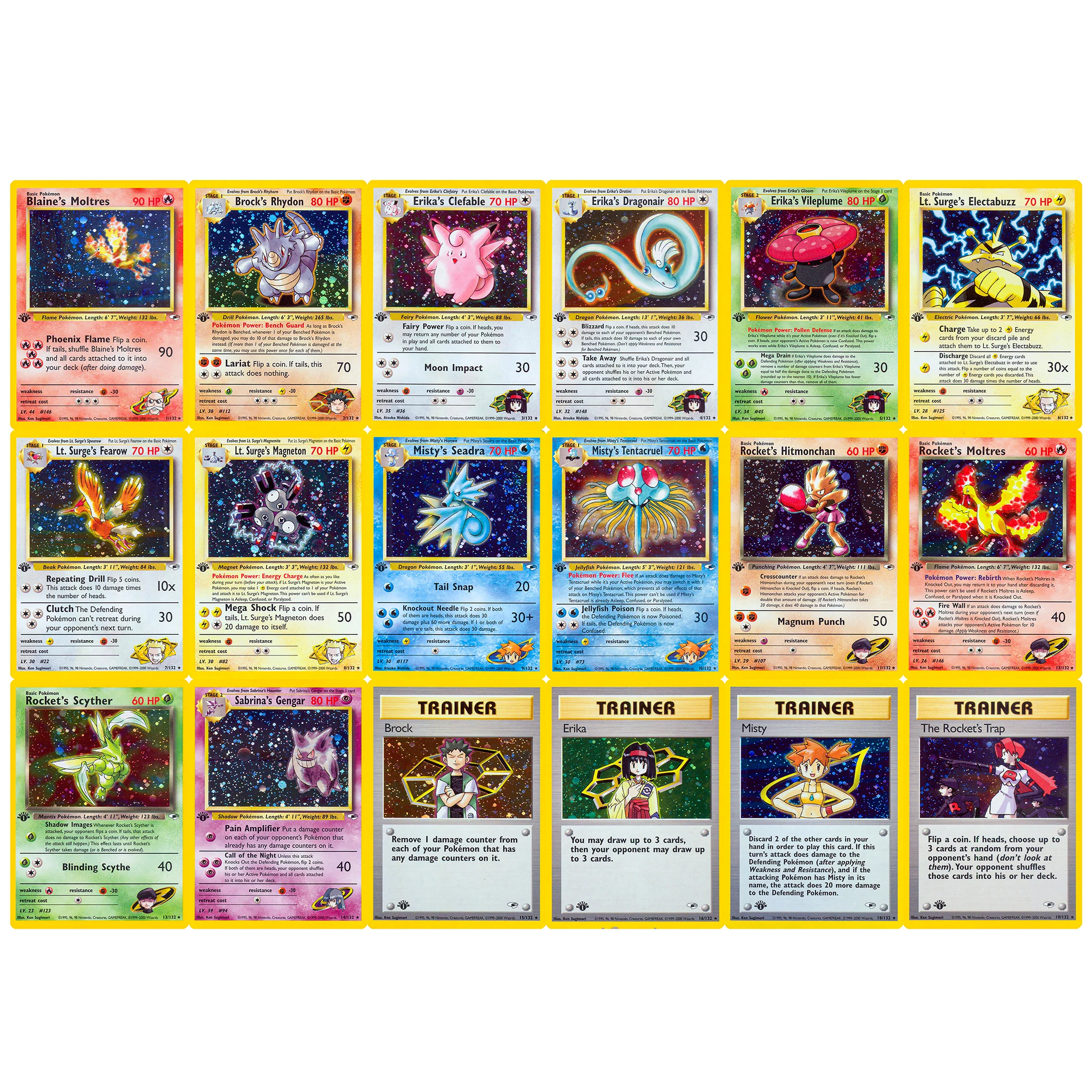 Cartes holographiques Pokemon Gym Heros, 18 pièces, Dragonair Magneton Rhydon Trainer PKM TCG, carte de Collection de jeu, jouet pour enfants, cadeaux