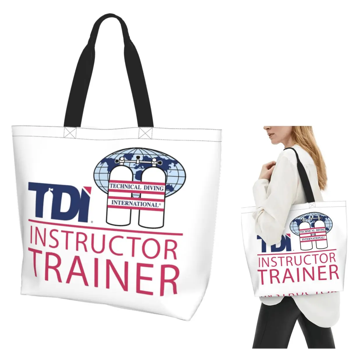 Scuba Diving International SDI Shopping Tote Bag Canvas Large Capacity Shoulder Bags Shopper Grocery Handbag for Women