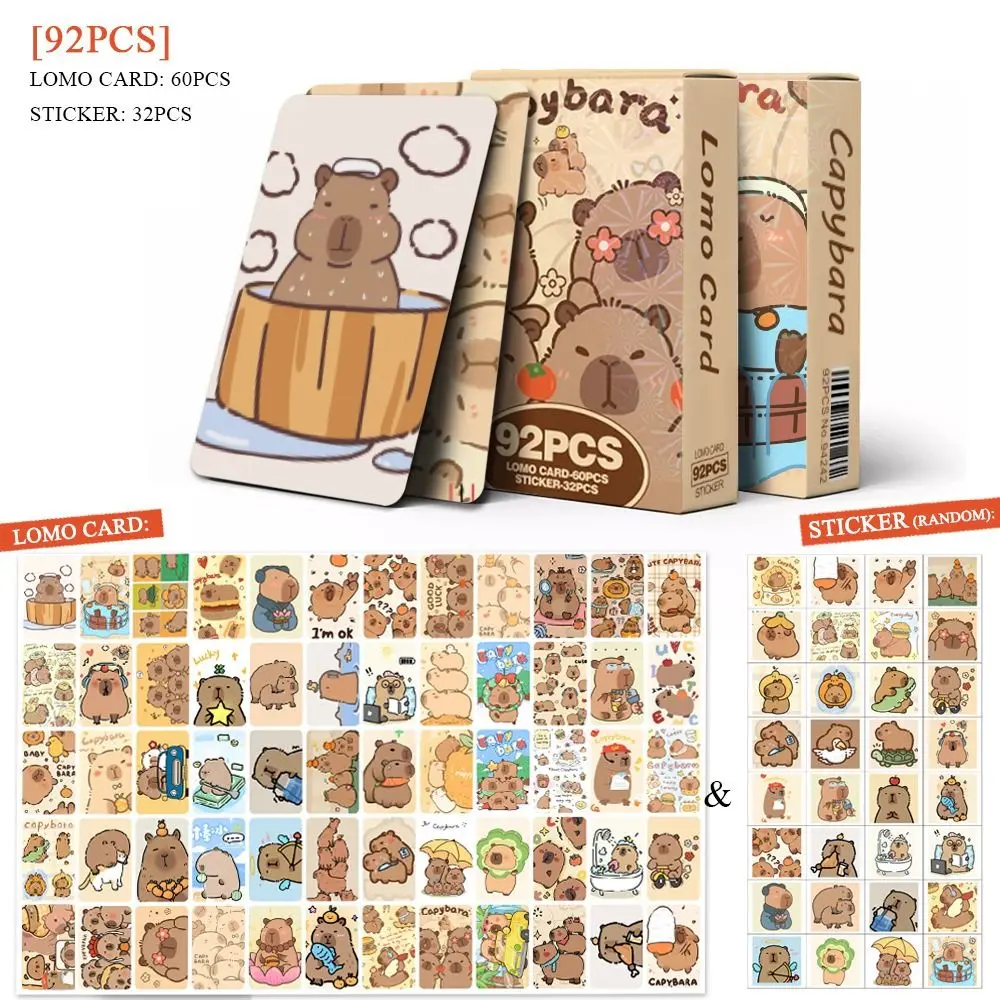 

92pcs Kawaii Anime Capybara Lomo Card Double-sided Mini Cosplay Sticker Cartoon HD Photocards Gift