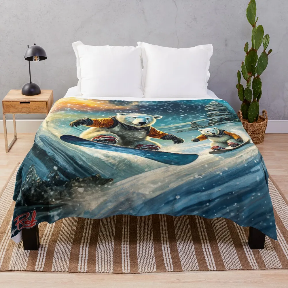 

Polar Bears On Snowboards Design By Rich AMeN Gill Throw Blanket