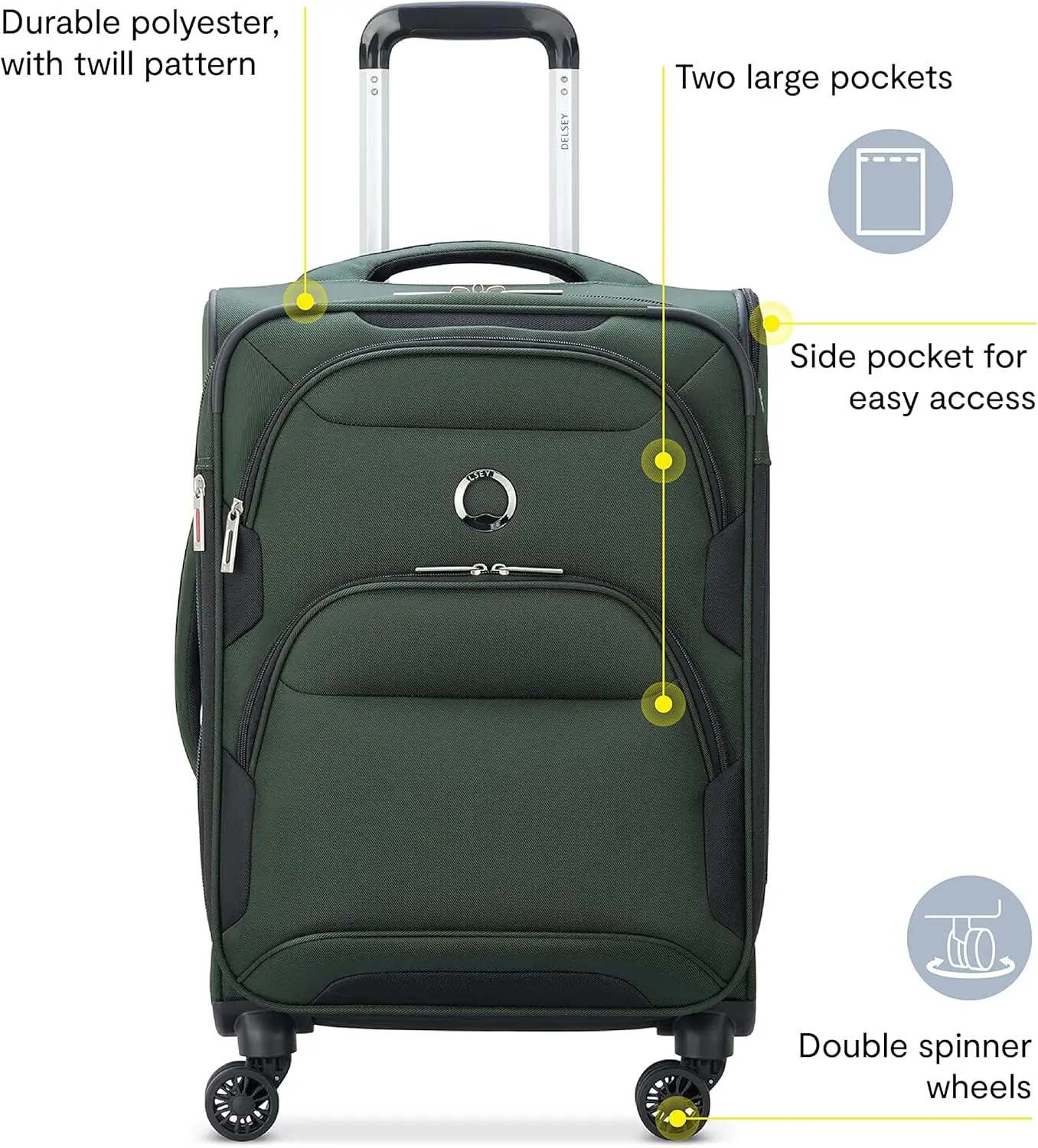 Bagagem de viagem com rodas giradoras, Deluxe Sky Max 2.0, Softside expansível, verde, verificado-Large, 28"