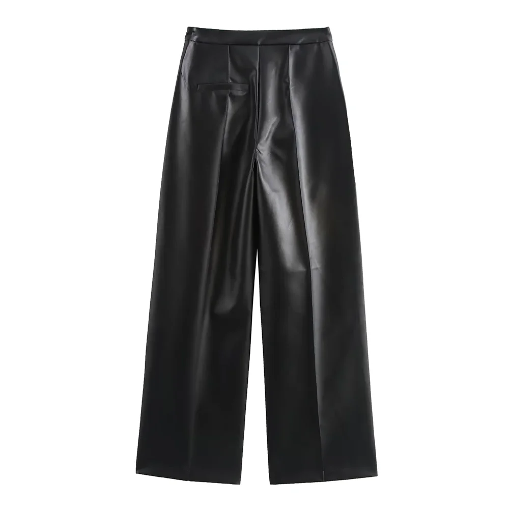 PB&ZA 2024 Autumn/Winter New Product Three Dimensional Cutting High Waist slimming straight leg leather pants for women